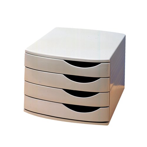 AL38701 | This Jalema 4 drawer desktop set features four large drawers for storage and organisation of A4 and foolscap documents on your desk. Each drawer features a sturdy double wall construction to give it added durability for long lasting use. The smooth opening, gliding action includes a stop that prevents the drawer travelling too far. This grey desktop set measures W300 x D375 x H216mm.