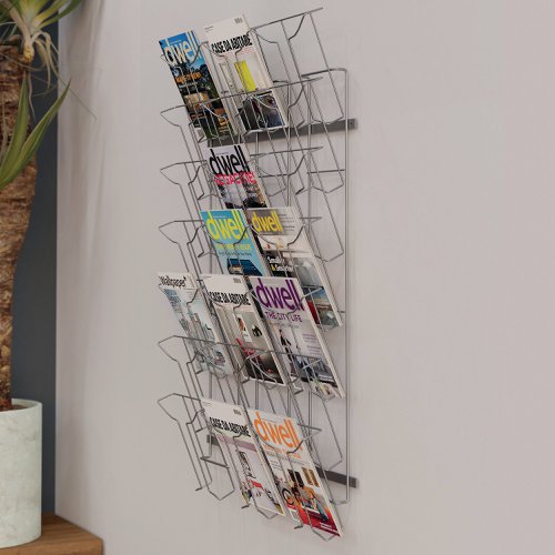 Alba Wall Mounted 7Tier 21-Pocket Literature Holder A4 Chrome DDFIL21M Literature Displays ALB00767