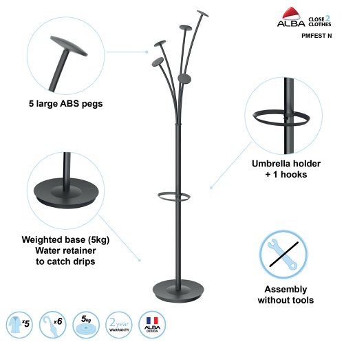 Alba Festival Coat Stand 350x350x1870mm Black PMFESTN