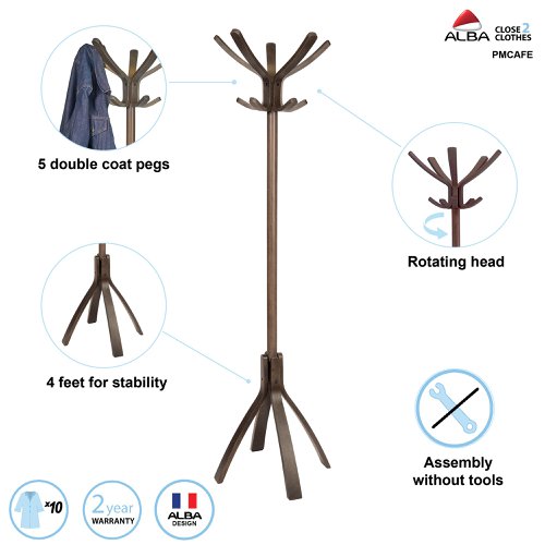 Alba Cafe Coat Stand 550x550x1760mm Dark Wood PMCAFE