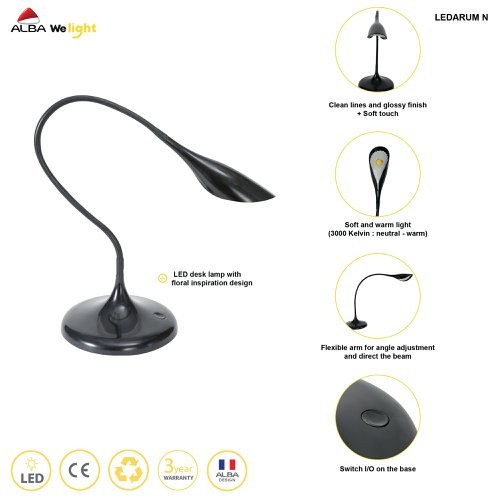 Alba Arum LED Desk Lamp Black LEDARUM N UK Desk Lamps ALB01522