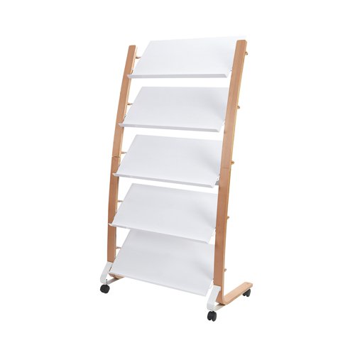 Alba Mobile Wide Literature Display 5x3 Compartments A4 Natural Frame White Compartments DD5GMW BC Literature Displays ALB01783