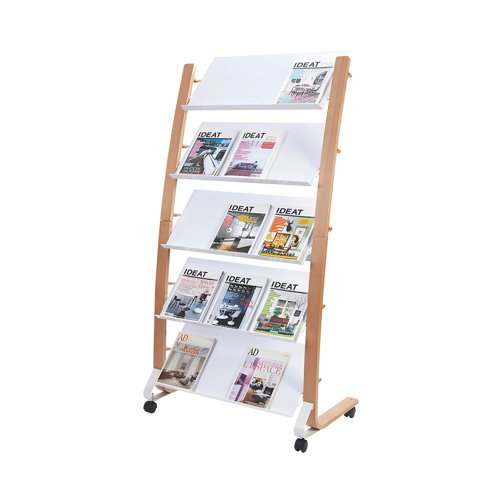 Alba Mobile Wide Literature Display 5x3 Compartments A4 Natural Frame White Compartments DD5GMW BC Literature Displays ALB01783