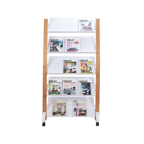 Alba Mobile Wide Literature Display 5x3 Compartments A4 Natural Frame White Compartments DD5GMW BC Literature Displays ALB01783