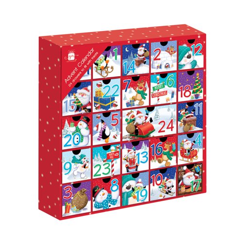 ANK57763 | Count down the days until Christmas with this Advent calendar. Supplied in a pack of 12, the cardboard calendar has a water-based varnish finish displaying festive images both to the front and behind the perforated windows.