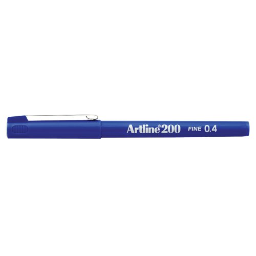 This Artline 200 Fineliner Pen contains quick-drying, smudge-resistant ink and features a fine plastic tip, which writes a 0.4mm line width. Ideal for everyday writing, sketching and stencilling at home, in the workplace, or at school, the fineliner provides a smooth and precise writing experience. This pack contains 12 pens with blue ink.