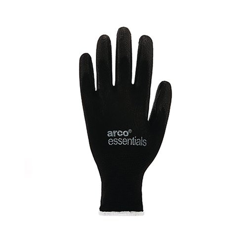 Arco Essentials Black PU-Coated Nylon Work Gloves Pairs 8 (Pack of 12)