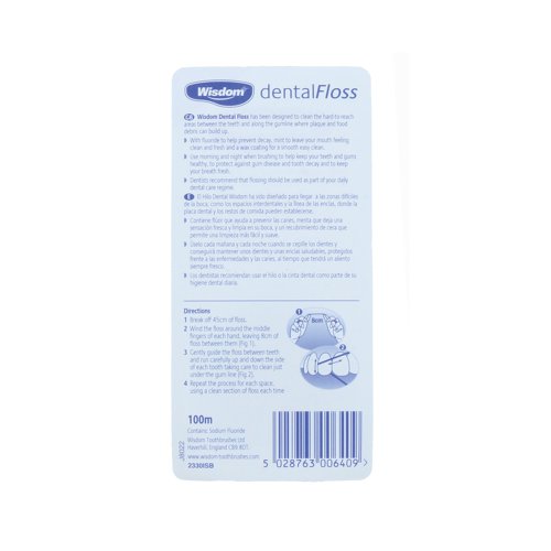 Wisdom Dental Floss Waxed Mint 100m (Pack of 12) TOWIS043