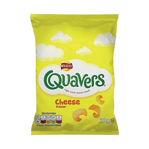 Light and flavourful, Quavers are a deliciously cheesy potato snack that are irresistibly crunchy whilst also melting in your mouth. Suitable for vegetarians, Walkers Quavers contain no artificial colours and are low in calories. This pack contains 30 packets of 20g bags of Quavers.