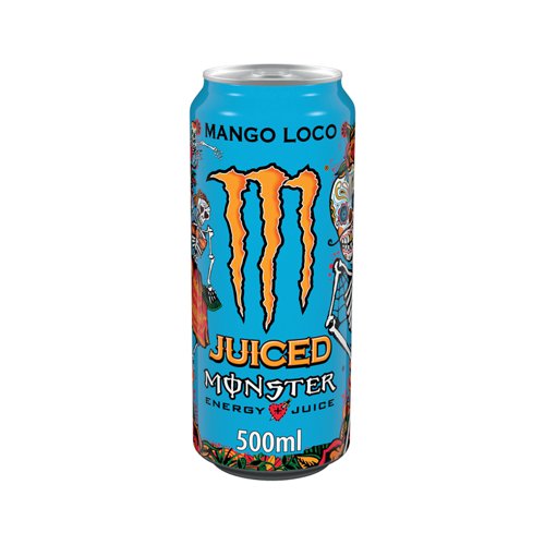 Monster Energy Mango Loco Juiced energy drink is a blend of exotic fruit flavours with an energy blend and 160mg caffeine. The carbonated fruit energy drink contains fruit juice from concentrate. Best served cold for maximum refreshment, these 500ml cans are supplied in a pack of 12.