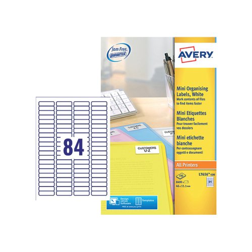 Avery Laser Mini Labels 46mmx11.1mm 84 Per Sheet White (8400 Pack) L7656-100