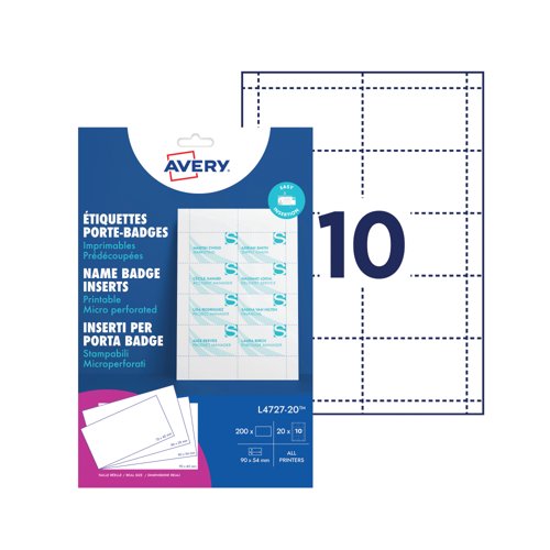 Avery Print Badge Insert Refills 90x54mm White Pack of 200 L4727-20