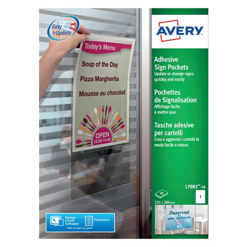 Avery Transparent Adhesive Sign Pockets A4 (Pack of 10) L7083-10 | Avery UK