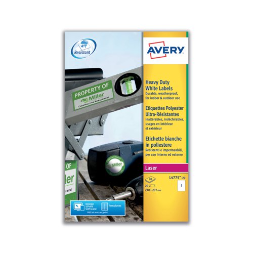 Avery Laser Label Heavy Duty 1 Per Sheet White (Pack of 20) L4775-20