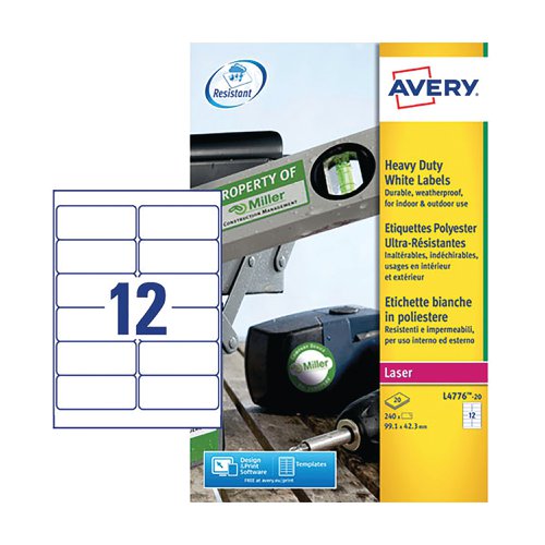 Avery Laser Label 99.1x42.3mm Heavy Duty White (Pack of 240) L4776-20