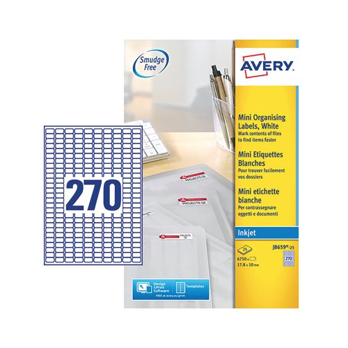 Avery Inkjet Mini Labels 270 Per Sheet White (Pack of 6750) J8659-25 | AV10634 | Avery UK