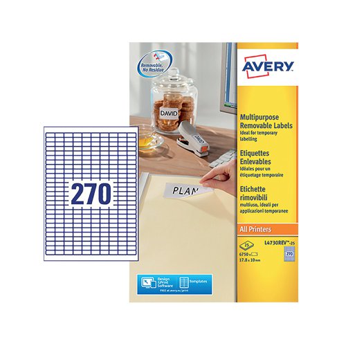 Avery Laser Mini Labels 17.8x10mm 270 per sheet White (67Pack of 50) L4730REV-25