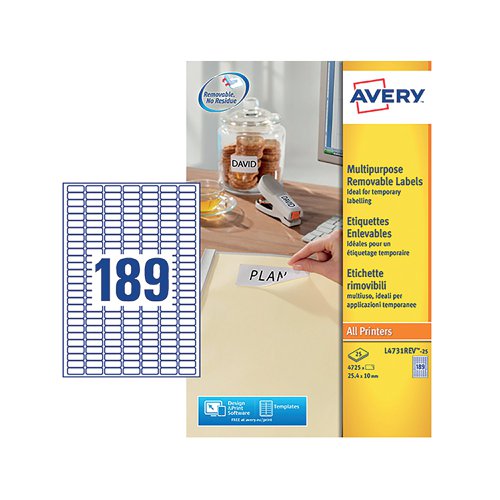 Avery Laser Mini Labels 25.4x10mm 189 per sheet White (47Pack of 25) L4731REV-25 Small Labels AV10642