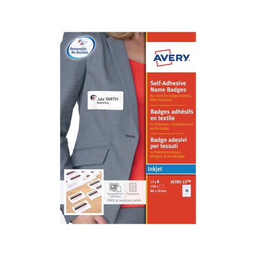 Avery Self-Adhesive Name Badges 80x50mm (Pack of 150) J4785-15