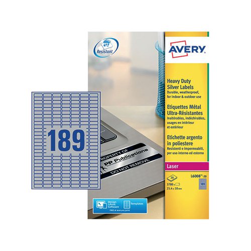 Avery Laser Label H/Duty 189 Per Sheet Silver (Pack of 3780) L6008-20