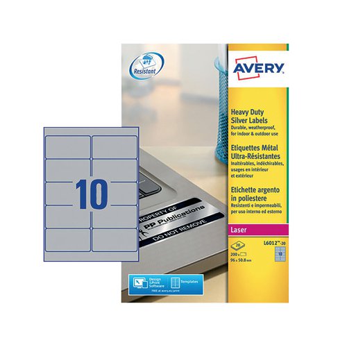 Avery Laser Label H-Duty 10 Per Sheet Silver (Pack of 200) L6012-20