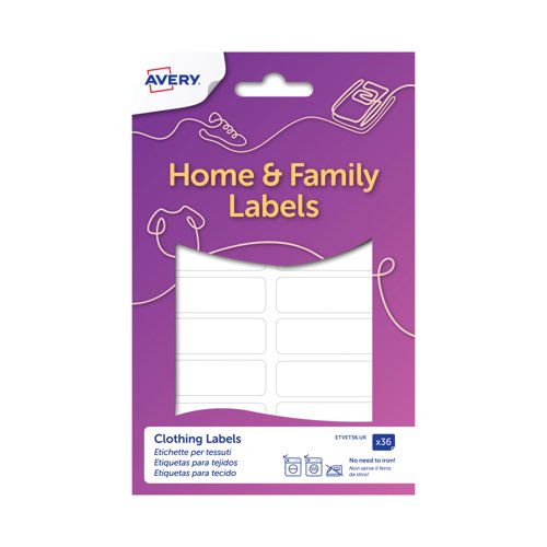 Avery UK Clothing Labels 45x13mm White Pack of 36 ETVET36