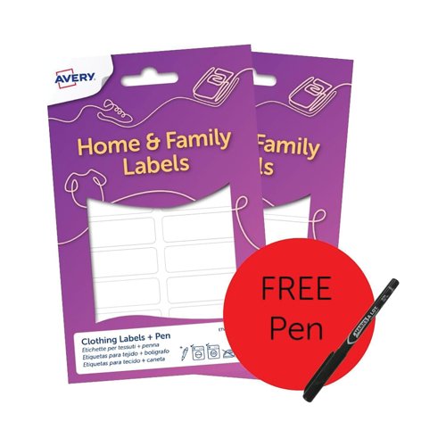 Avery Clothing Labels with Pen 45x13mm White Pack of 72 ETVET36X2PEN