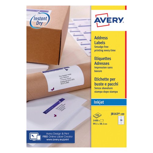 Avery Inkjet Address Labels QuickDRY 99.1x38.1mm 14 Per Sheet White (1400 Pack) J8163-100