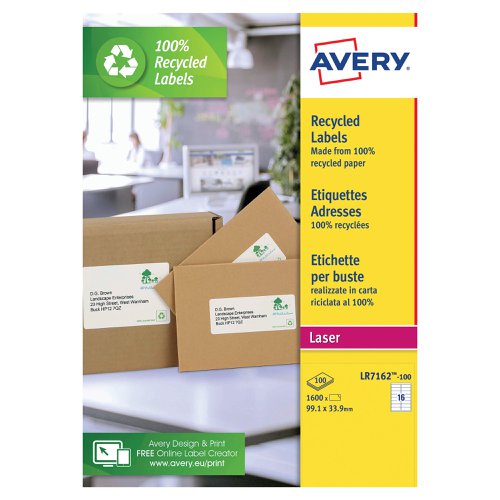 Avery Laser Labels Recycled 16 Per Sheet Wht (Pack of 1600) LR7162-100 | Avery UK