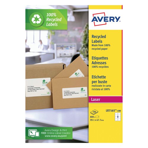 Avery Laser Labels Recycled 8 Per Sheet White (Pack of 800) LR7165-100