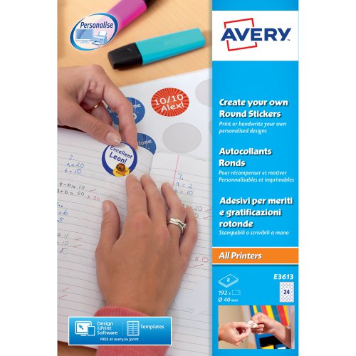 Avery Create Your Own Reward Stickers 8 Per Sheet (Pack of 192) E3613 | AV96436 | Avery UK