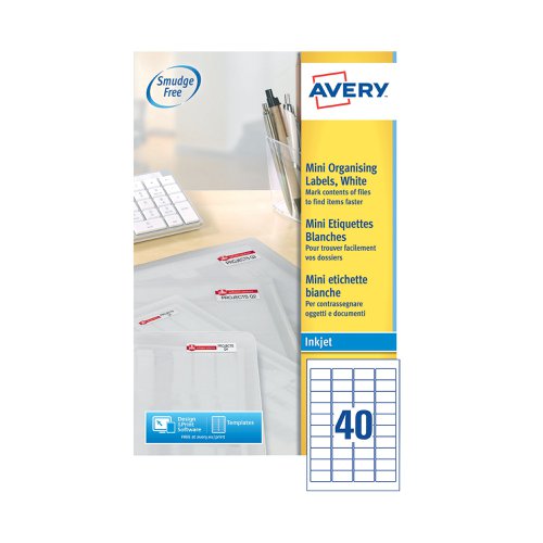 Avery Inkjet Mini Labels 45.7x25.4mm 40 Per Sheet White (Pack of 1000) J8654-25 | AV99283 | Avery UK