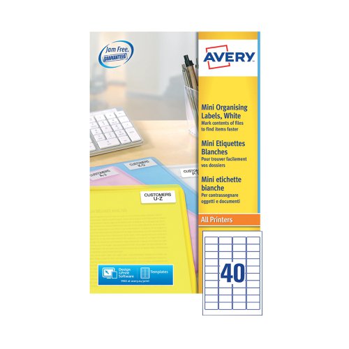 Avery Laser Mini Labels 45.7x25.4mm 40 Per Sheet White (Pack of 1000) L7654-25