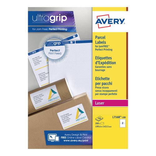 Avery Ultragrip Laser Labels 199.6x143.5mm Wht (Pack of 200) L7168-100