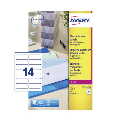 Avery Laser Labels 99.1x38.1 14 Per Sheet Clear (Pack of 350) L7563S