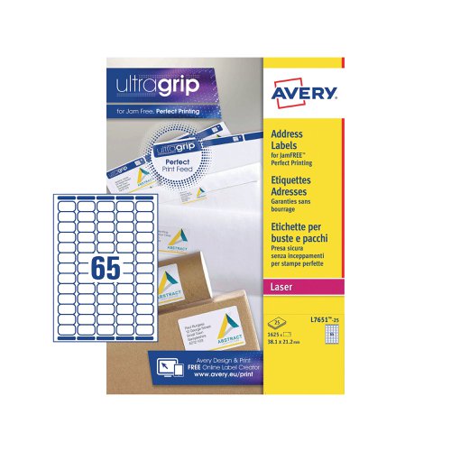 Avery White Mini Laser Labels 38.1 x 21.2mm (1625 Pack) L7651-25