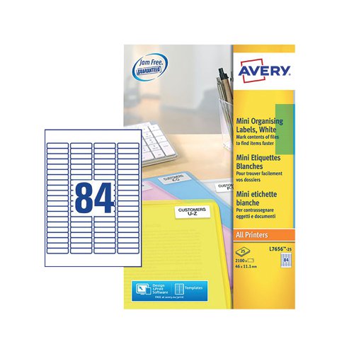 Avery Laser Labels 46x11.11mm 84 Per Sheet White (Pack of 2100)L7656-25 | AVL7656 | Avery UK