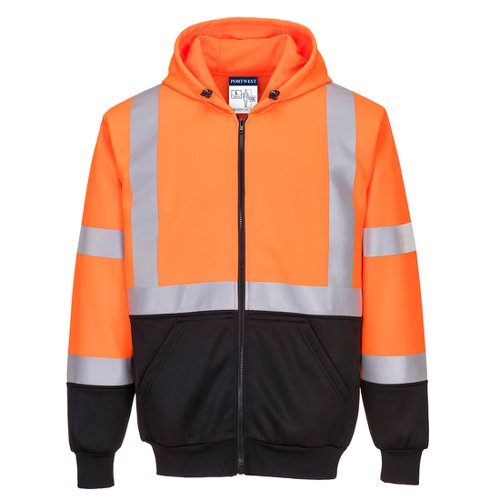 Portwest Hi Vis Contrast Zipped Hoodie L Orange/Blk | Portwest