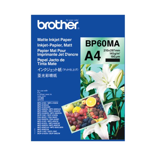 Expertly designed to work in harmony with your Brother printer. This genuine BP-60MA Matte A4 Inkjet Paper ensures your documents are reproduced crisply and cleanly, ensuring fantastic quality prints wherever you go. This genuine Brother product is designed to deliver reliable results.