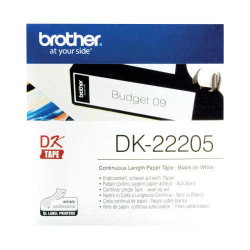 Brother Continuous Paper Labelling Tape 62mm x 30.48m Black on White DK22205