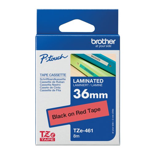 Brother P-Touch TZe Lam Tape Cassette 36mm x 8mm Black on Red Tape TZE461