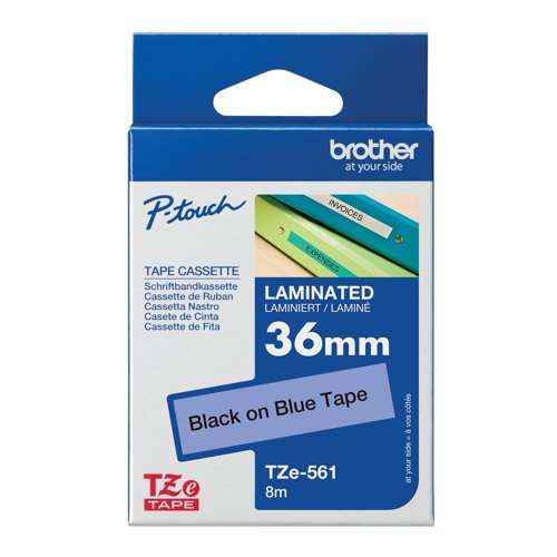 Brother P-Touch TZe Lam Tape Cassette 36mm x 8m Black on Blue Tape TZE561