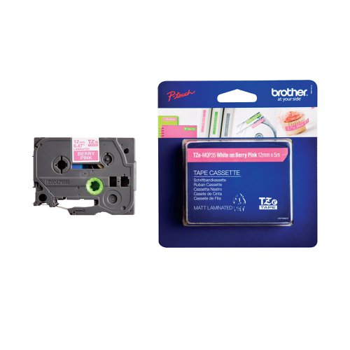 Brother P-Touch TZe Laminated Tape Cassette 12mm x 5m White on Berry Pink TZEMQP35