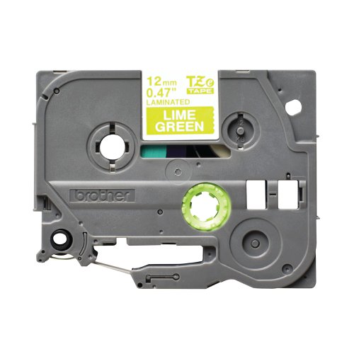 Brother P-Touch TZe Lam Tape Cassette 12mm x 5m White on Lime Green TZEMQG35