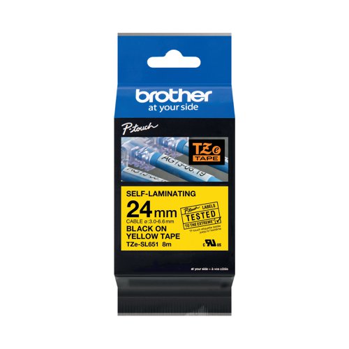 Brother P-Touch TZe Self-Laminating Tape Cassette 24mm x 8m Black on Yellow Tape TZE-SL651