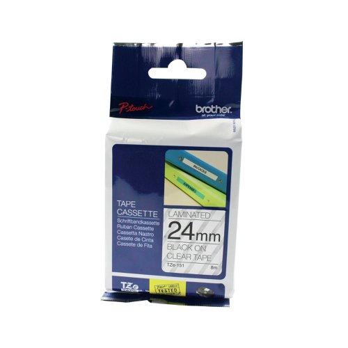 Brother P-Touch TZe Lam Tape Cassette 24mm x 8m Black on Clear Tape TZE151