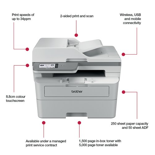 Brother MFC-L2960DW A4 4-in-1 Wireless Mono Laser Printer MFCL2960DWQJ1