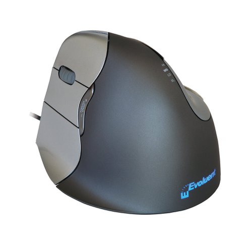 The Evoluent4 Left Wired vertical mouse is a patented ergonomic mouse which will help you to work healthy, comfortable, and productive on your computer, laptop or mobile devices. It has six programmable buttons, a directly reachable DPI-button to adjust the pointer speed into one of the four different values (800-1300-1800-2600) that suits you best, illuminated Evoluent logo turns off when the system is in power saving mode, and a lip which supports the little finger.