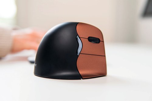 The Evoluent4 Right wireless vertical mouse is a patented ergonomic mouse which will help you to work healthy, comfortable, and productive on your computer, laptop or mobile devices. The mouse is suitable for right-handers with smaller hands. It has six programmable buttons, a directly reachable DPI-button to adjust the pointer speed into one of the four different values (800-1300-1800-2600) that suits you best, illuminated Evoluent logo turns off when the system is in power saving mode, and a lip which supports the little finger.