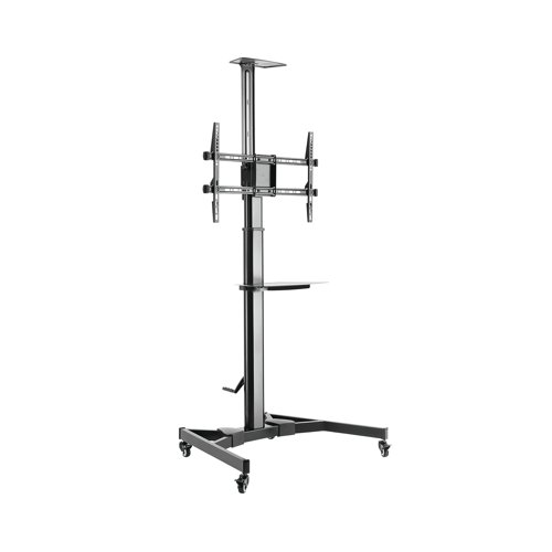 The Filex TV Stand is an excellent solution for maximizing your screens capabilities. This versatile floor stand is easily adjustable in height, reaching up to 155cm from the center of the VESA mount, enabling you to achieve the perfect viewing angle for your audience. It is designed to accommodate screens ranging from 37 to 70 inches and has a load capacity of 50kg for the screen itself. Additionally, it can support a multimedia tray and a beamer tray, each with a capacity of 5kg. The stand is compatible with VESA hole patterns ranging from 200x200mm to 600x400mm and features four solid casters, each equipped with a brake for stability. This TV stand is not only functional but also equipped with various features to enhance your viewing experience. It boasts a telescopic, height-adjustable steel construction with a convenient crank handle for effortless TV height adjustments. The free-tilt design allows for easy forward or backward adjustments, reducing glare and providing a comfortable viewing angle, whether standing or sitting. With a quick-mounting tray for easy installation and height adjustments, as well as integrated cable management to keep your setup organized, the Filex TV Stand is a sturdy and practical choice for any environment. The heavy-duty casters make it easy to move or secure the stand in place as needed.